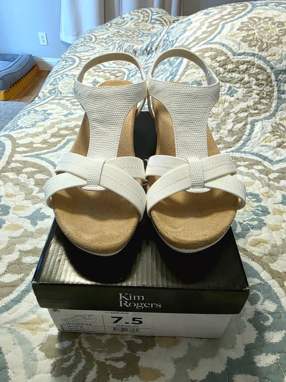 Time and Tru White T-Strap Comfort Sandals